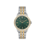 Freelook women's watch featuring a dark green dial and two-tone stainless steel bracelet