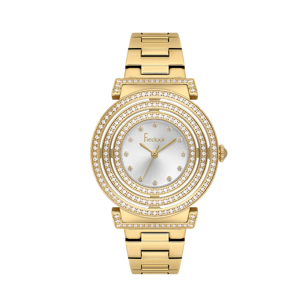 Freelook women's gold-tone stainless steel watch featuring a silver dial
