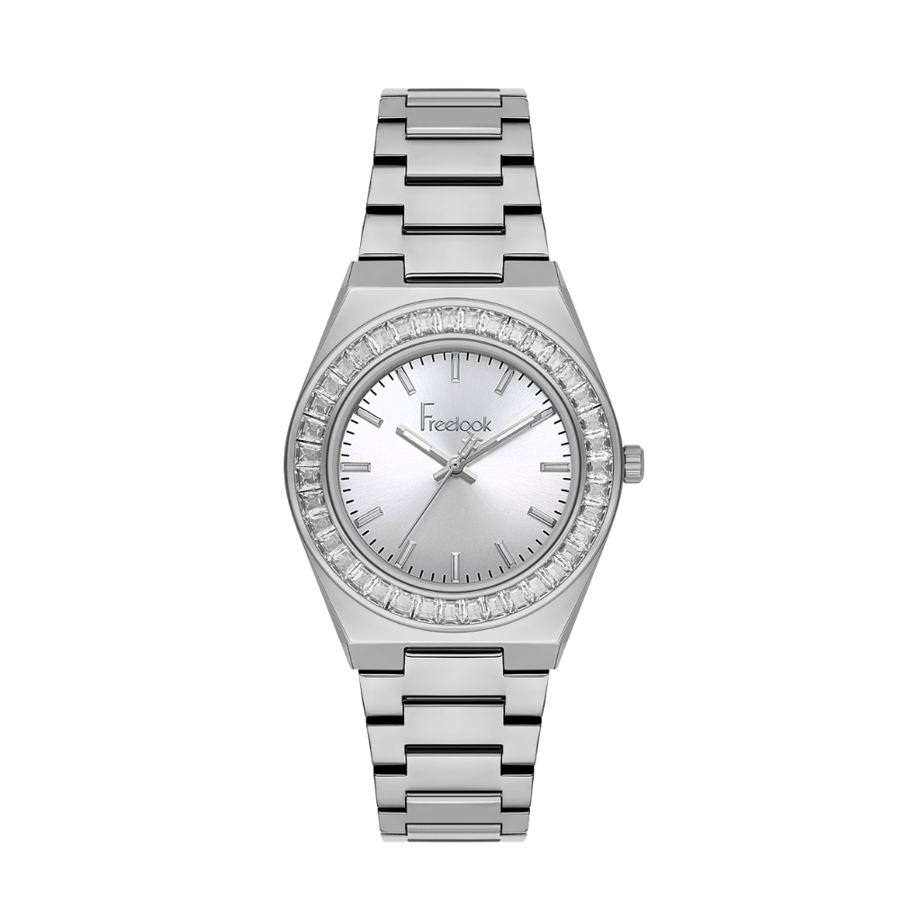 Freelook women's watch with silver dial and stainless steel bracelet