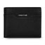 A direct front-facing studio shot of the closed Cerruti 1881 Croce men's black Saffiano leather bifold wallet, highlighting its silver metallic logo and signature geometric front pocket.