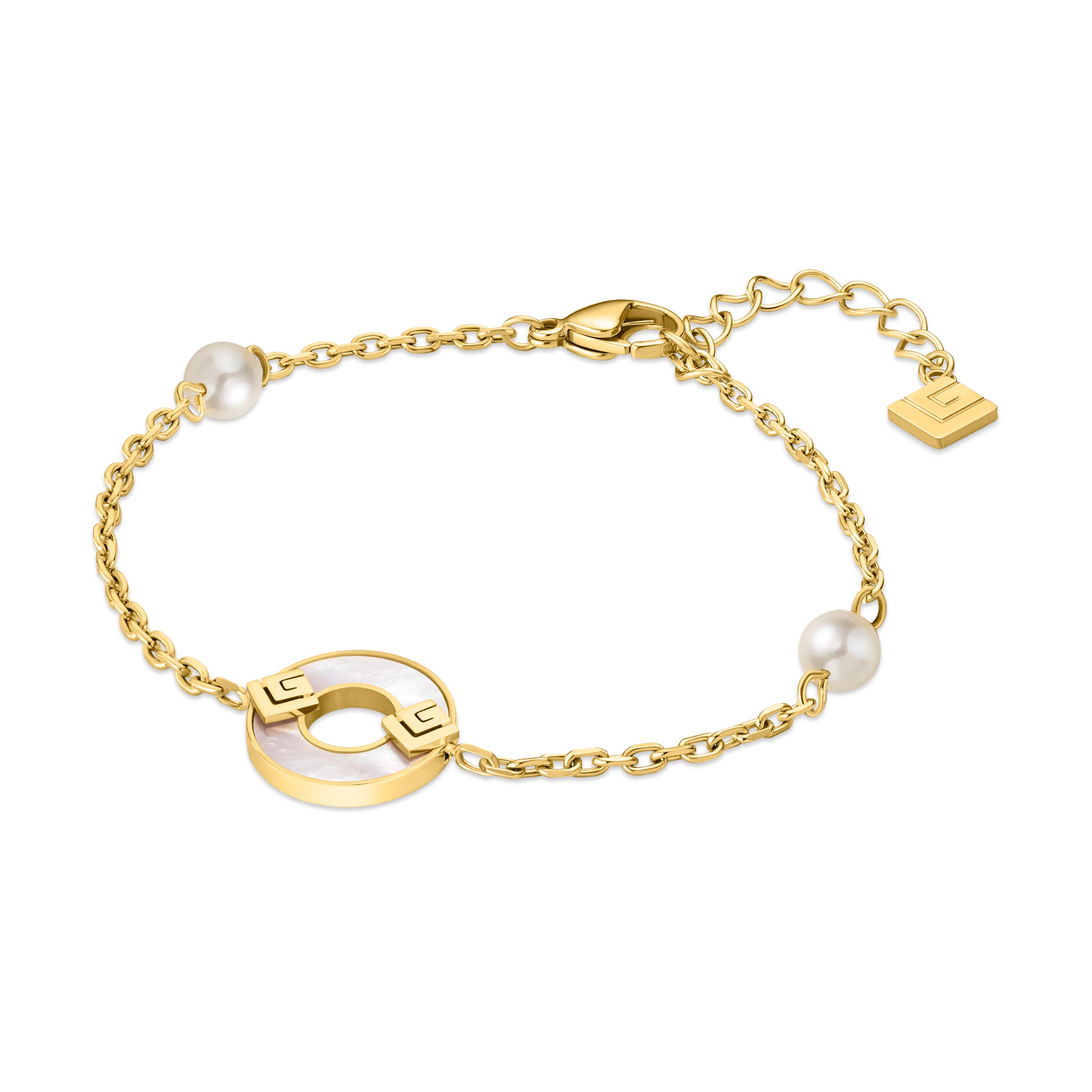 Guy Laroche Victoria Mother of Pearl Ring Bracelet with Logo & Pearls