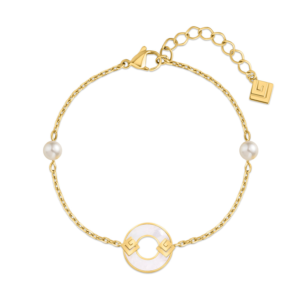 Guy Laroche Victoria Mother of Pearl Ring Bracelet with Logo & Pearls