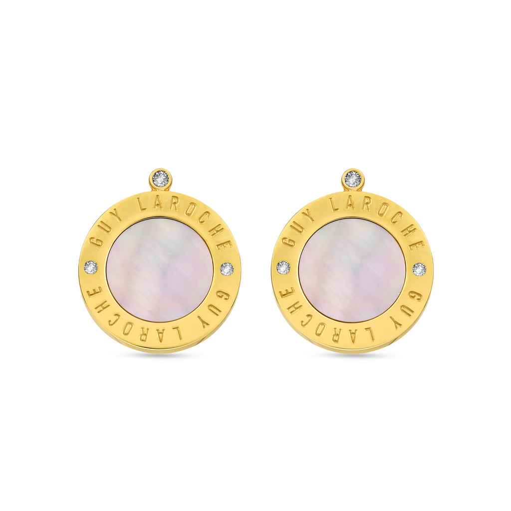 Guy Laroche Olivia Gold-Plated Earrings with Mother of Pearl & Crystals