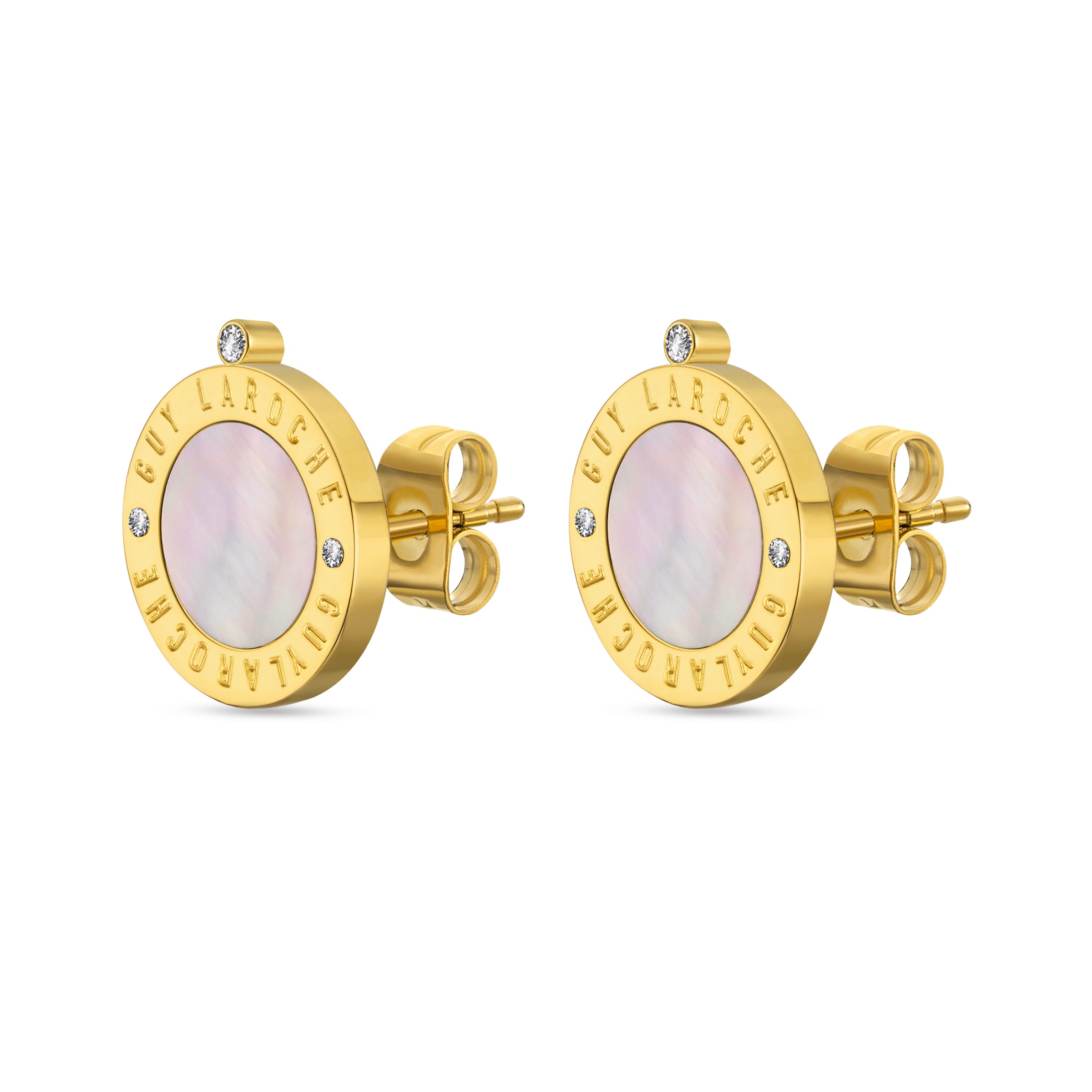 Guy Laroche Olivia Gold-Plated Earrings with Mother of Pearl & Crystals