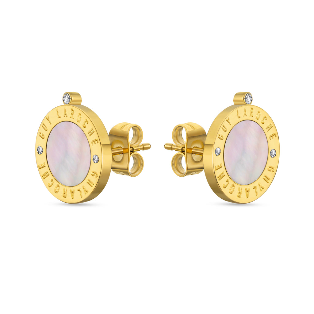 Guy Laroche Olivia Gold-Plated Earrings with Mother of Pearl & Crystals
