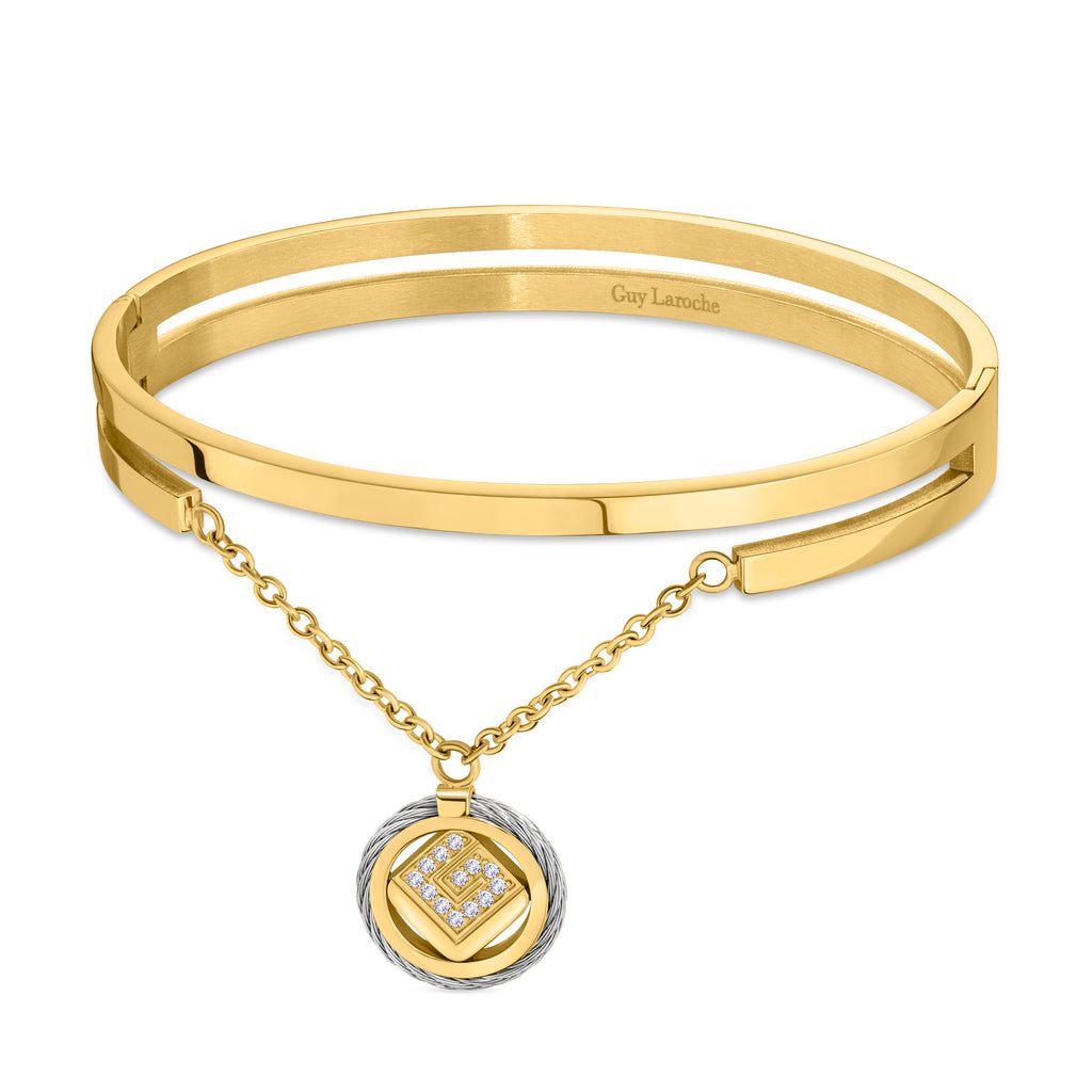 Guy Laroche Camille Stainless Steel Gold-Plated Bangle with CBL & Crystals
