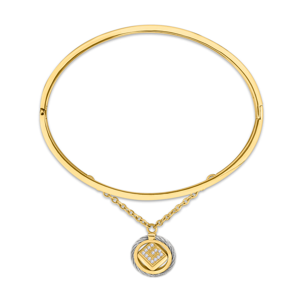 Guy Laroche Camille Stainless Steel Gold-Plated Bangle with CBL & Crystals