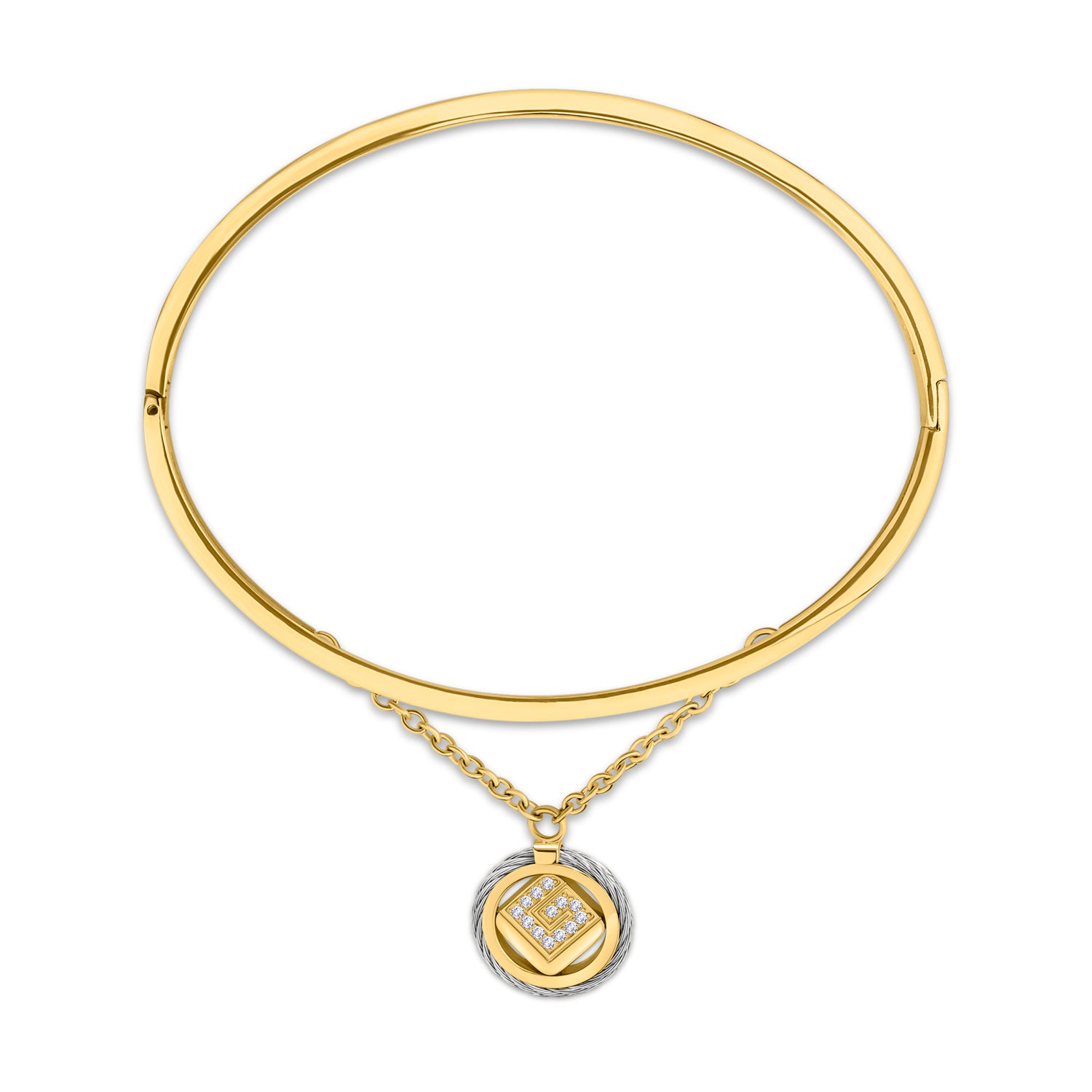 Guy Laroche Camille Stainless Steel Gold-Plated Bangle with CBL & Crystals