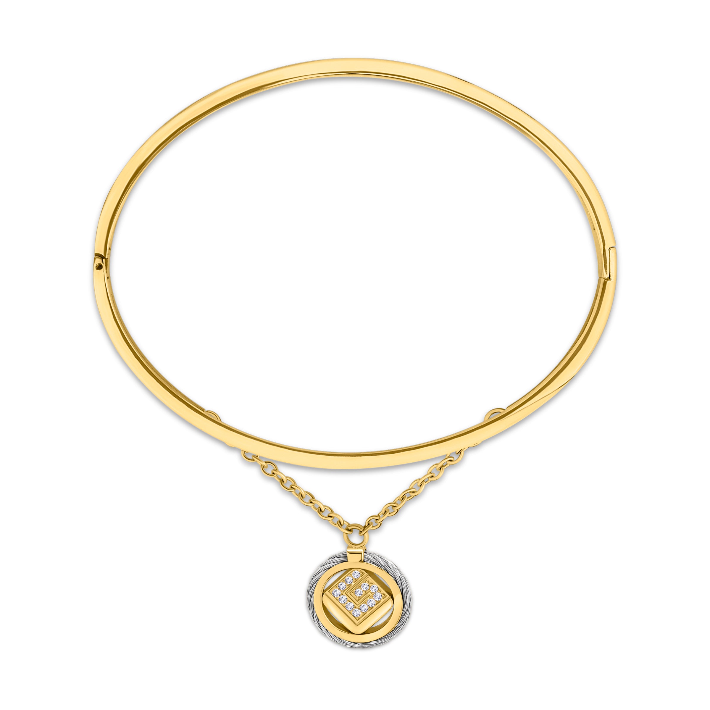 Guy Laroche Camille Stainless Steel Gold-Plated Bangle with CBL & Crystals