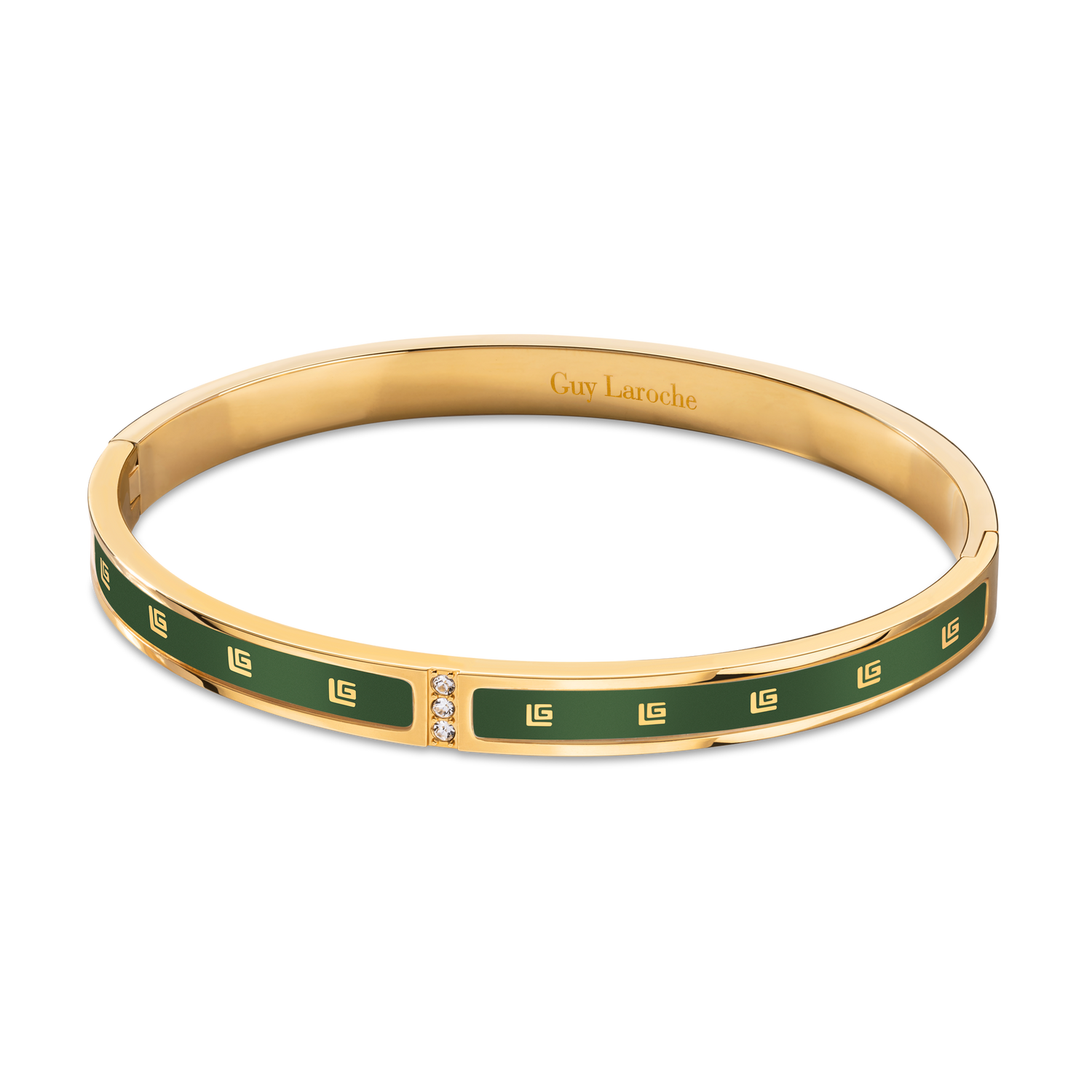 Guy Laroche Grace Ladies Gold Bangle مع مينا وبلورات أخضر Guy Laroche Grace Ladies Gold Bangle مع مينا وبلورات أخضر