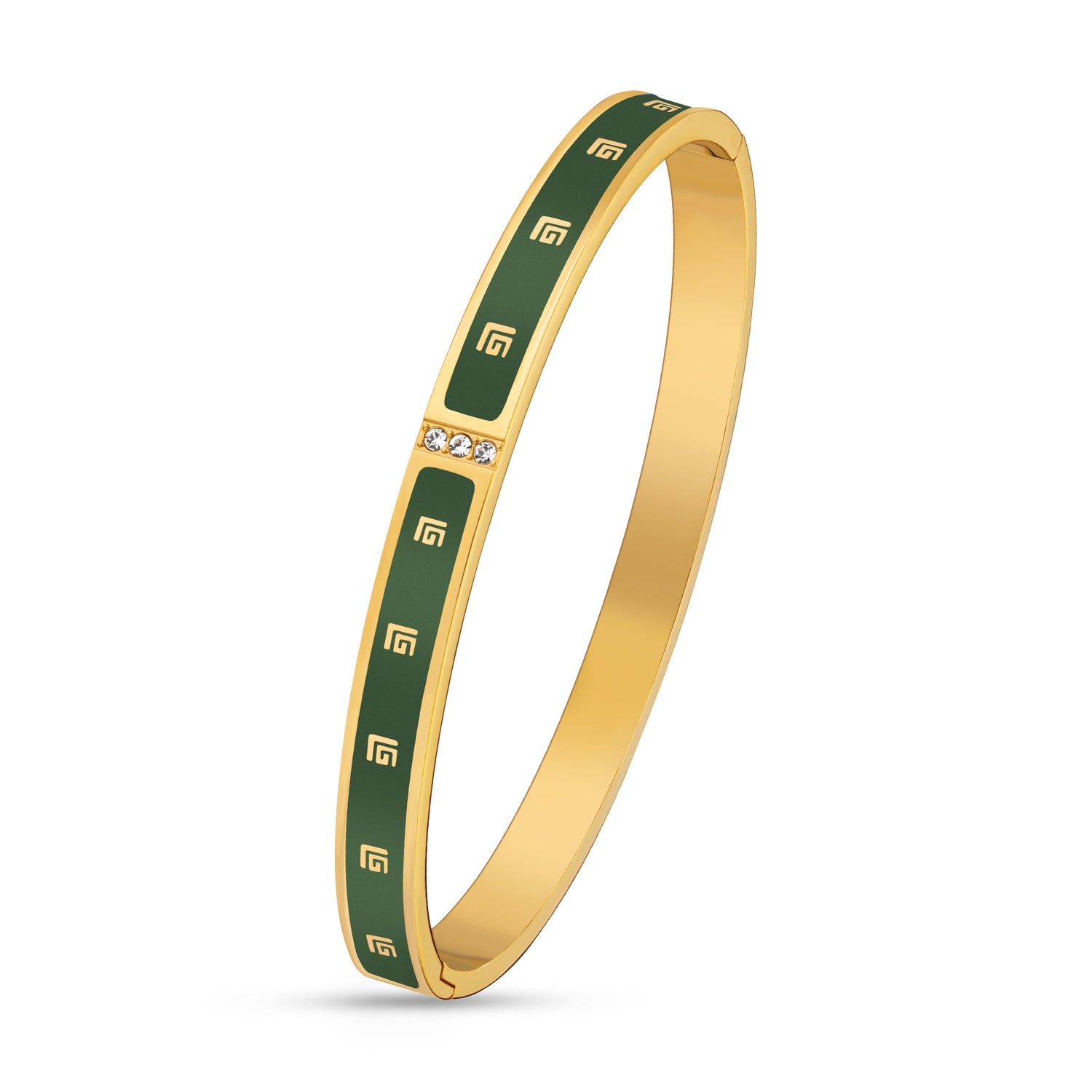 Guy Laroche Grace Ladies Gold Bangle مع مينا وبلورات أخضر Guy Laroche Grace Ladies Gold Bangle مع مينا وبلورات أخضر