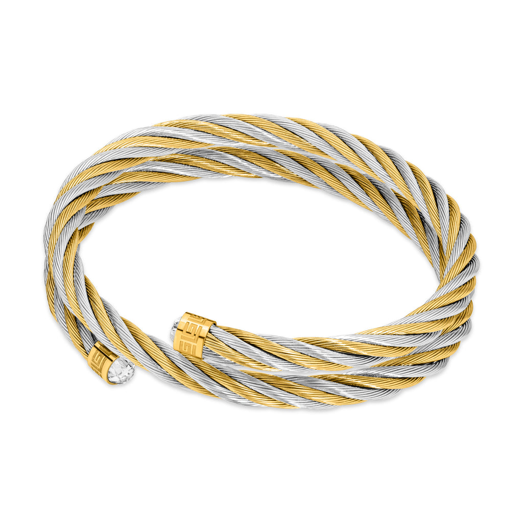 Guy Laroche Victoria Double Wrap Stainless Steel Gold-Plated Bangle with Crystals