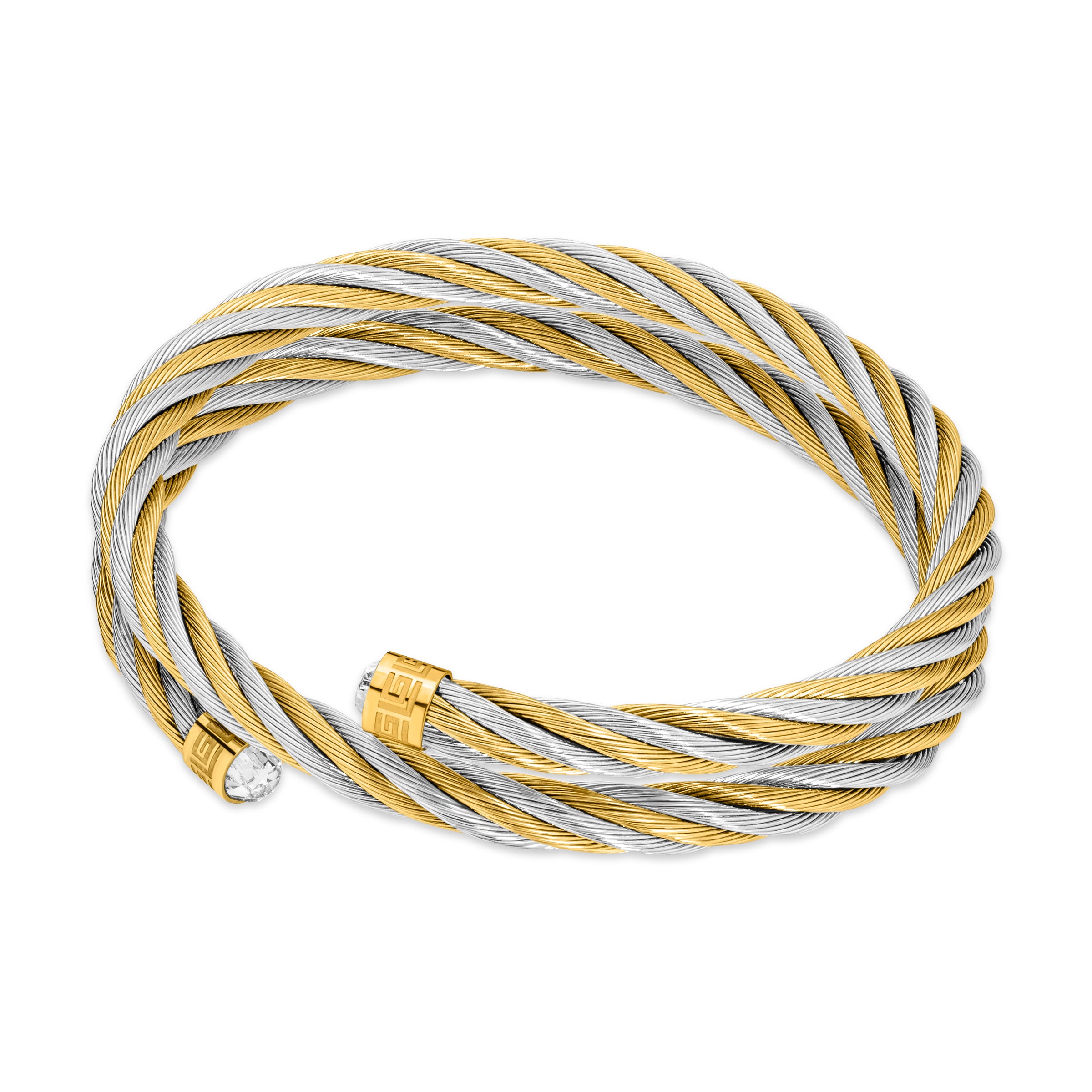 Guy Laroche Victoria Double Wrap Stainless Steel Gold-Plated Bangle with Crystals