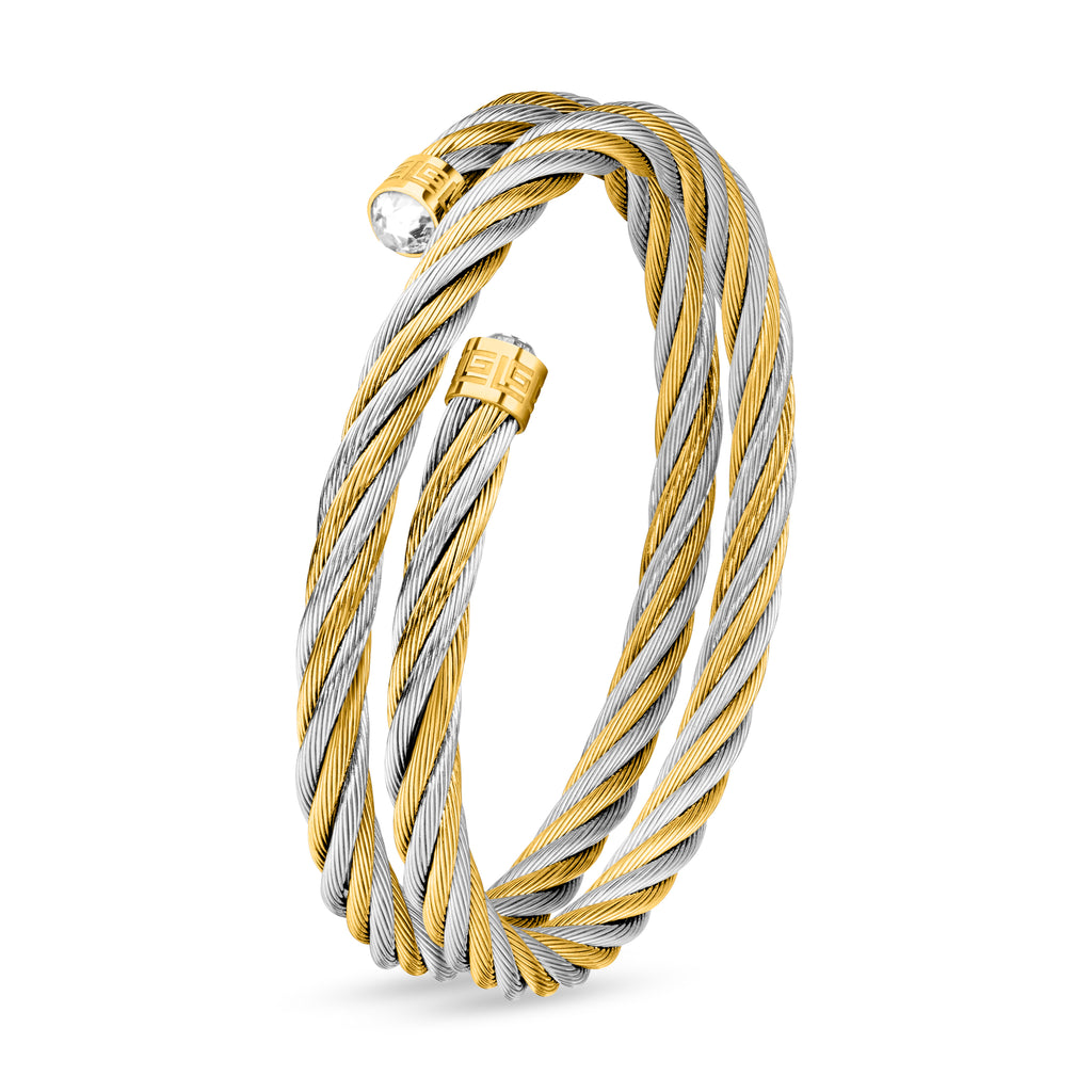 Guy Laroche Victoria Double Wrap Stainless Steel Gold-Plated Bangle with Crystals