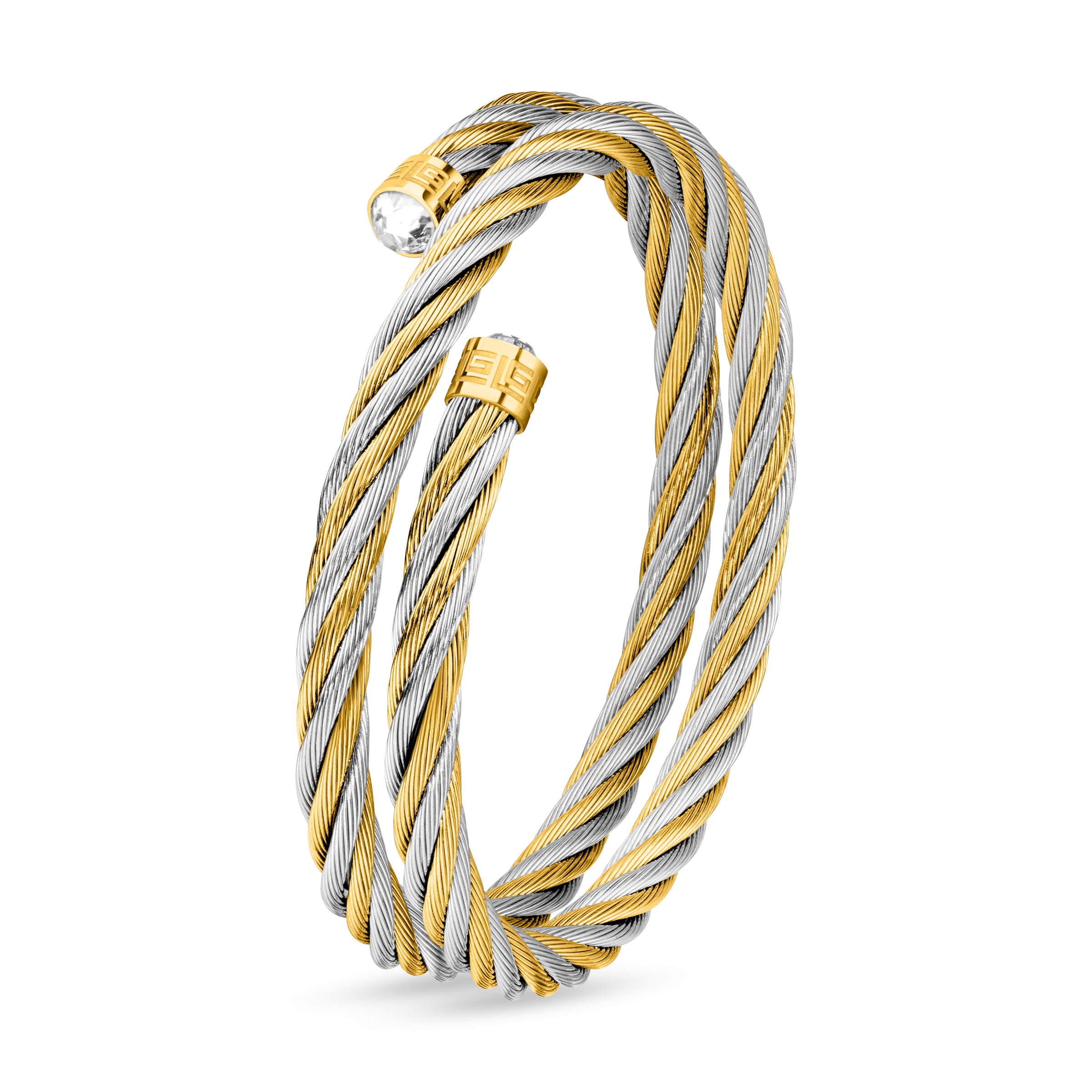 Guy Laroche Victoria Double Wrap Stainless Steel Gold-Plated Bangle with Crystals