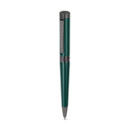 Green pen with gunmetal-toned accents. The clip, cap top, and a central band feature a repeating square pattern.