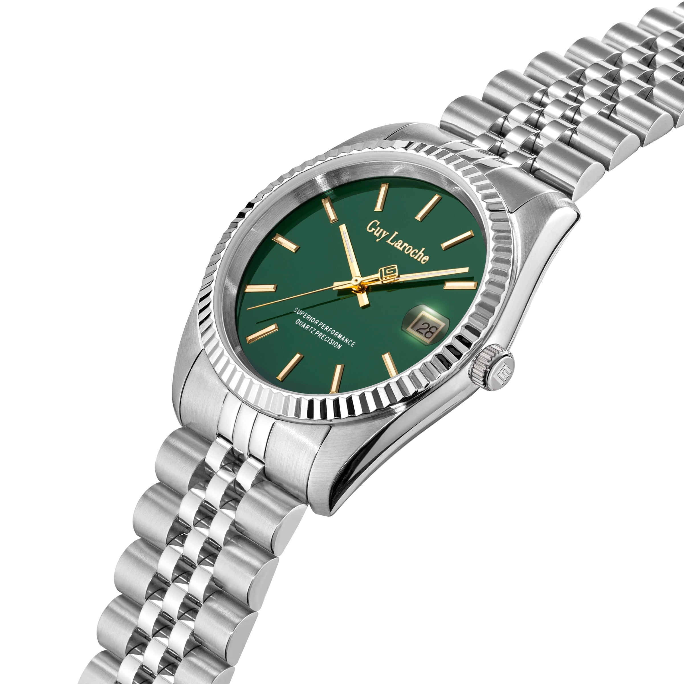 Guy Laroche Rosalie Men's Stainless Steel Watch with Green Dial & Fluted Bezel