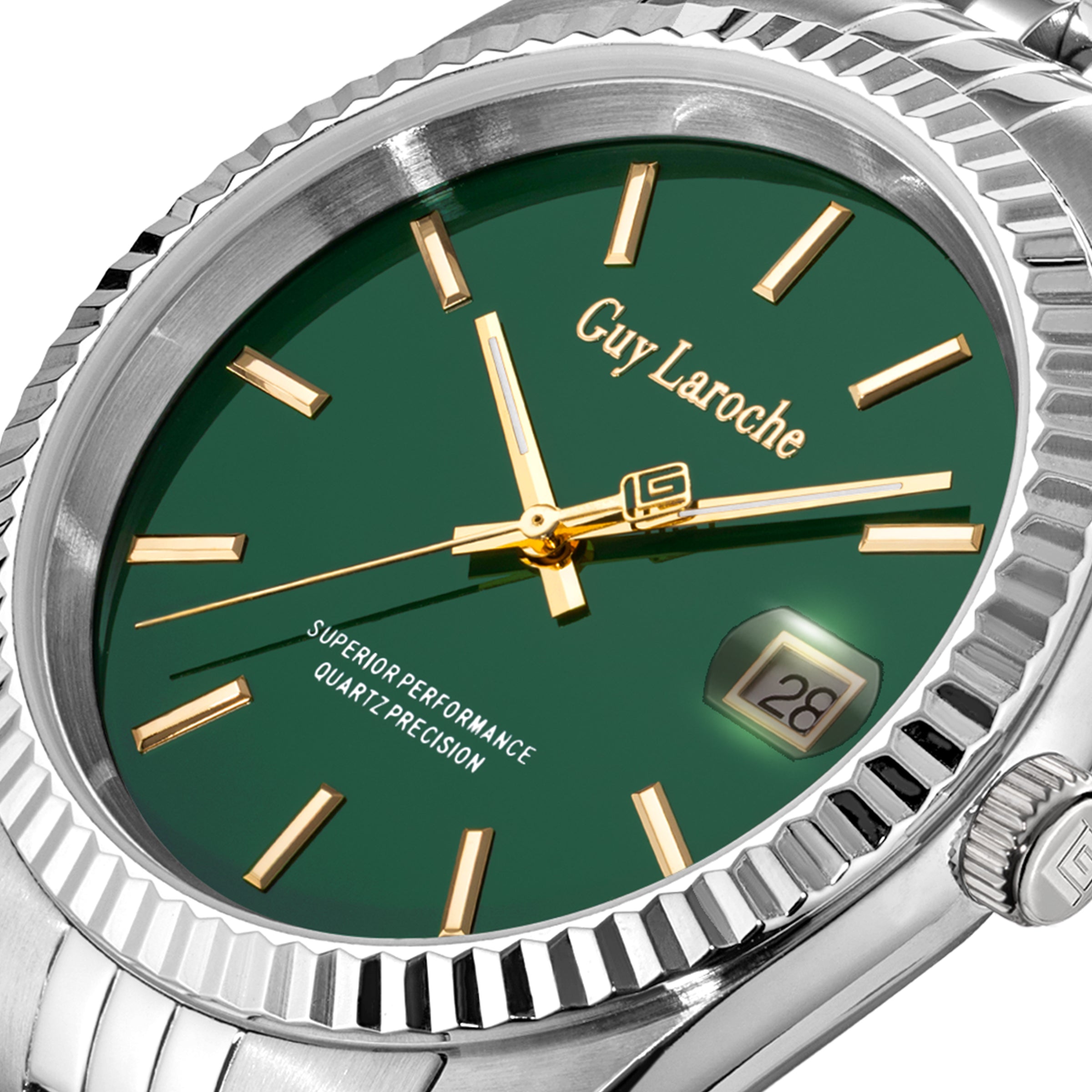 Guy Laroche Rosalie Men's Stainless Steel Watch with Green Dial & Fluted Bezel