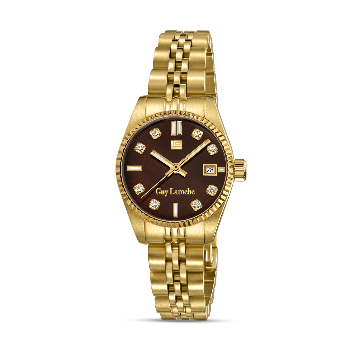 Guy Laroche - Brown Mop Stone Dial Gold Plated Bracelet Women's Watch Guy Laroche - Brown Mop Stone Dial Gold Plated Bracelet Women's Watch