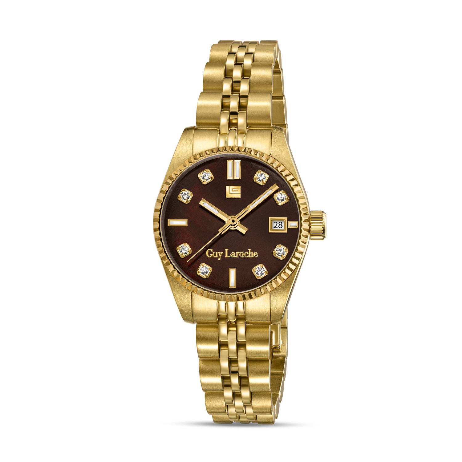 Guy Laroche - Brown Mop Stone Dial Gold Plated Bracelet Women's Watch