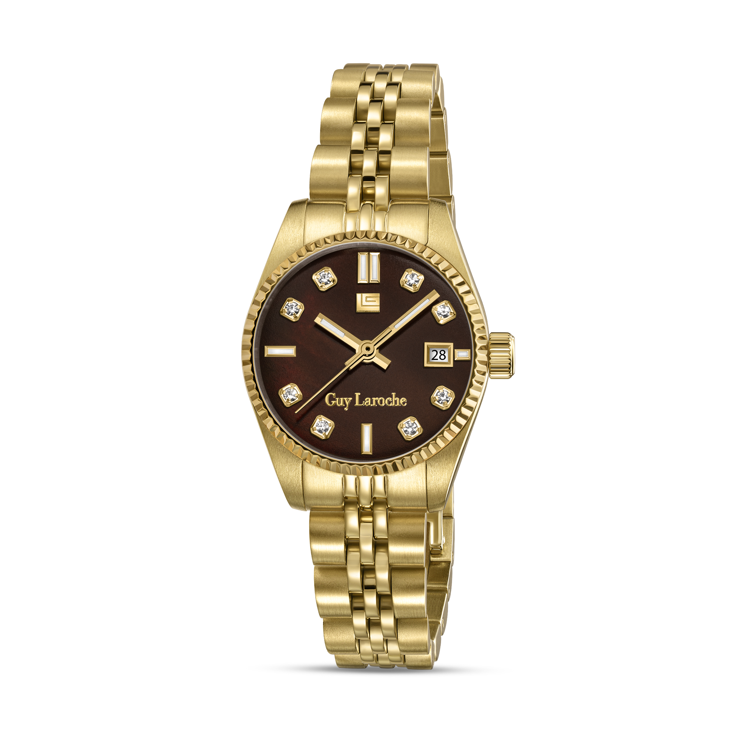 Guy Laroche - Brown Mop Stone Dial Gold Plated Bracelet Women's Watch