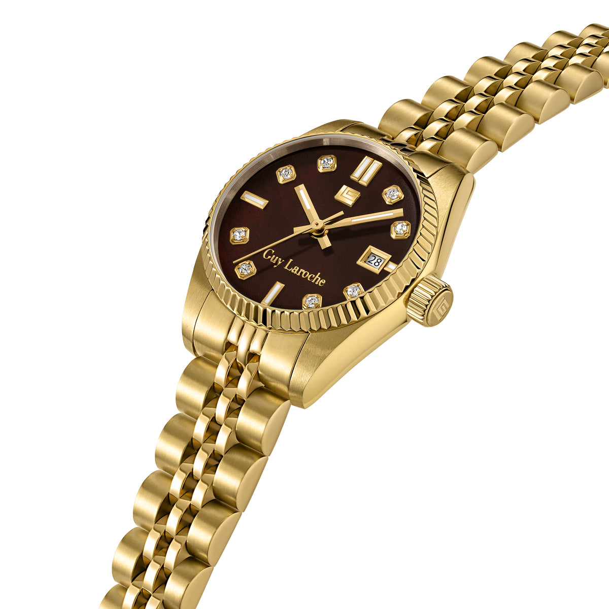 Guy Laroche - Brown Mop Stone Dial Gold Plated Bracelet Women's Watch Guy Laroche - Brown Mop Stone Dial Gold Plated Bracelet Women's Watch