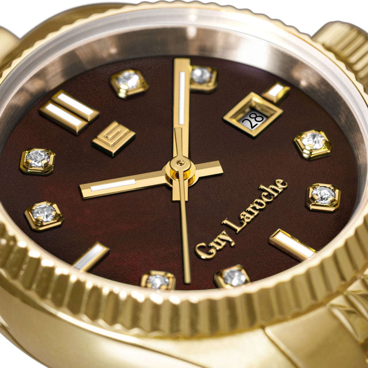 Guy Laroche - Brown Mop Stone Dial Gold Plated Bracelet Women's Watch Guy Laroche - Brown Mop Stone Dial Gold Plated Bracelet Women's Watch