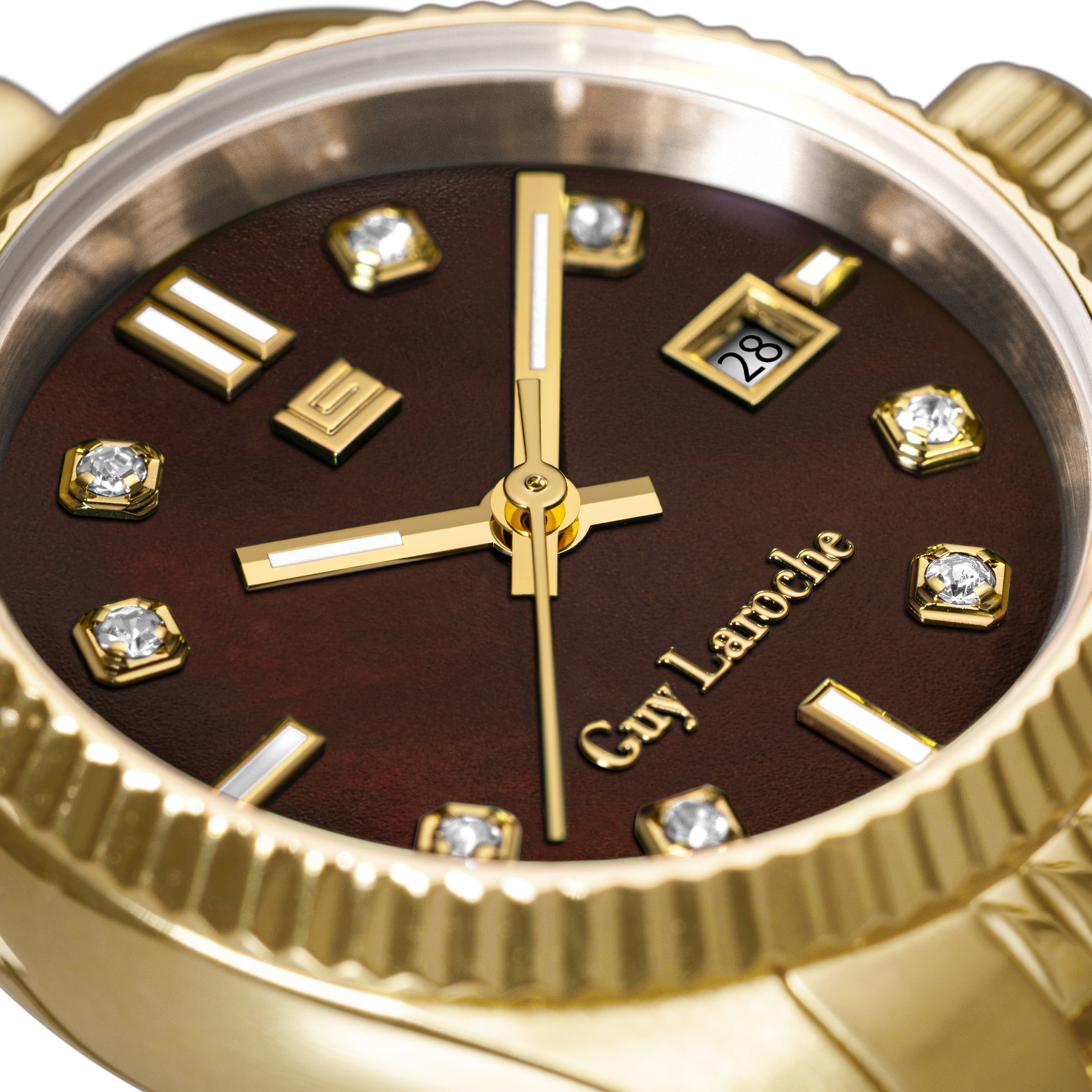 Guy Laroche - Brown Mop Stone Dial Gold Plated Bracelet Women's Watch
