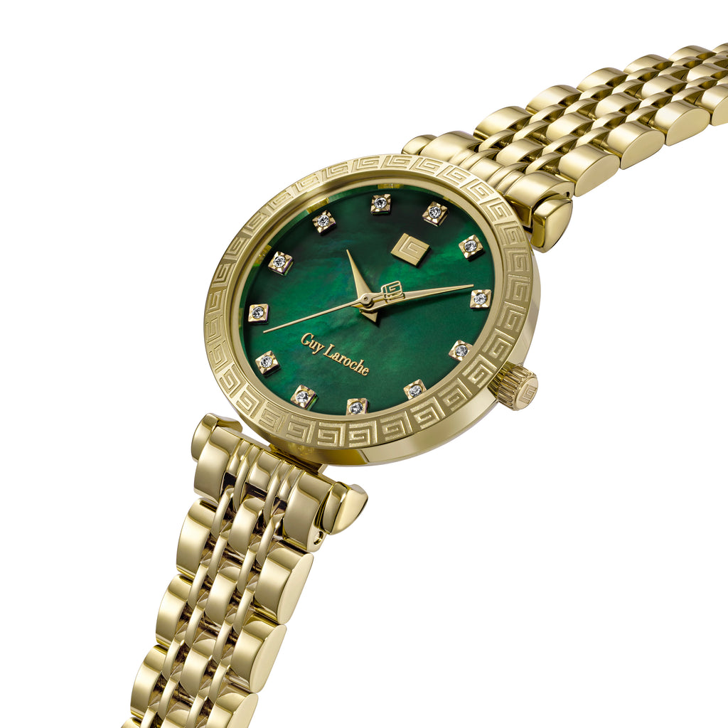 Guy Laroche - Green Mop Stone Dial Gold Plated Women's Watch