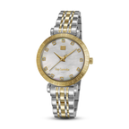Guy Laroche - White Stone Dial Stainless Steel & Gold Plated Women's Watch