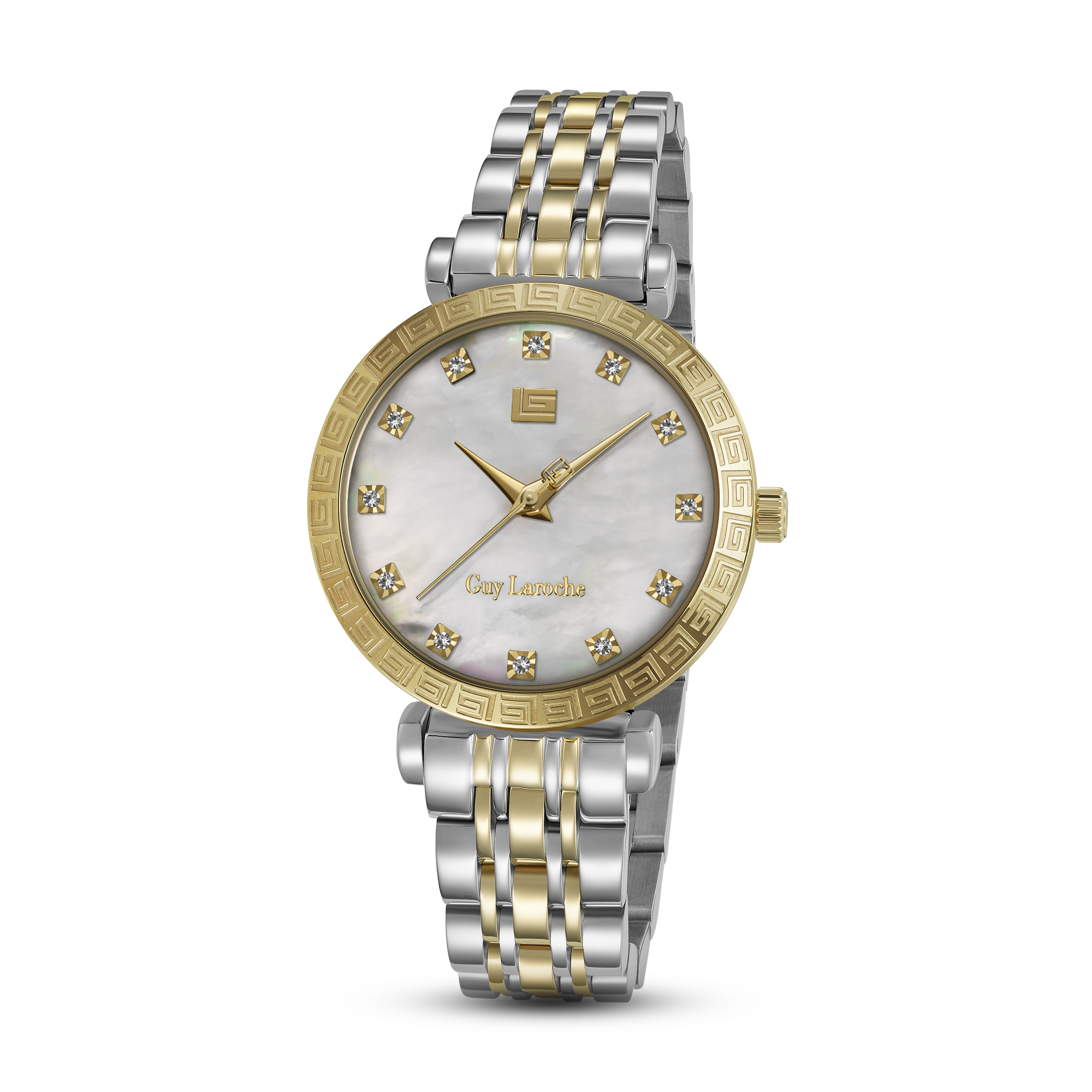 Guy Laroche - White Stone Dial Stainless Steel & Gold Plated Women's Watch