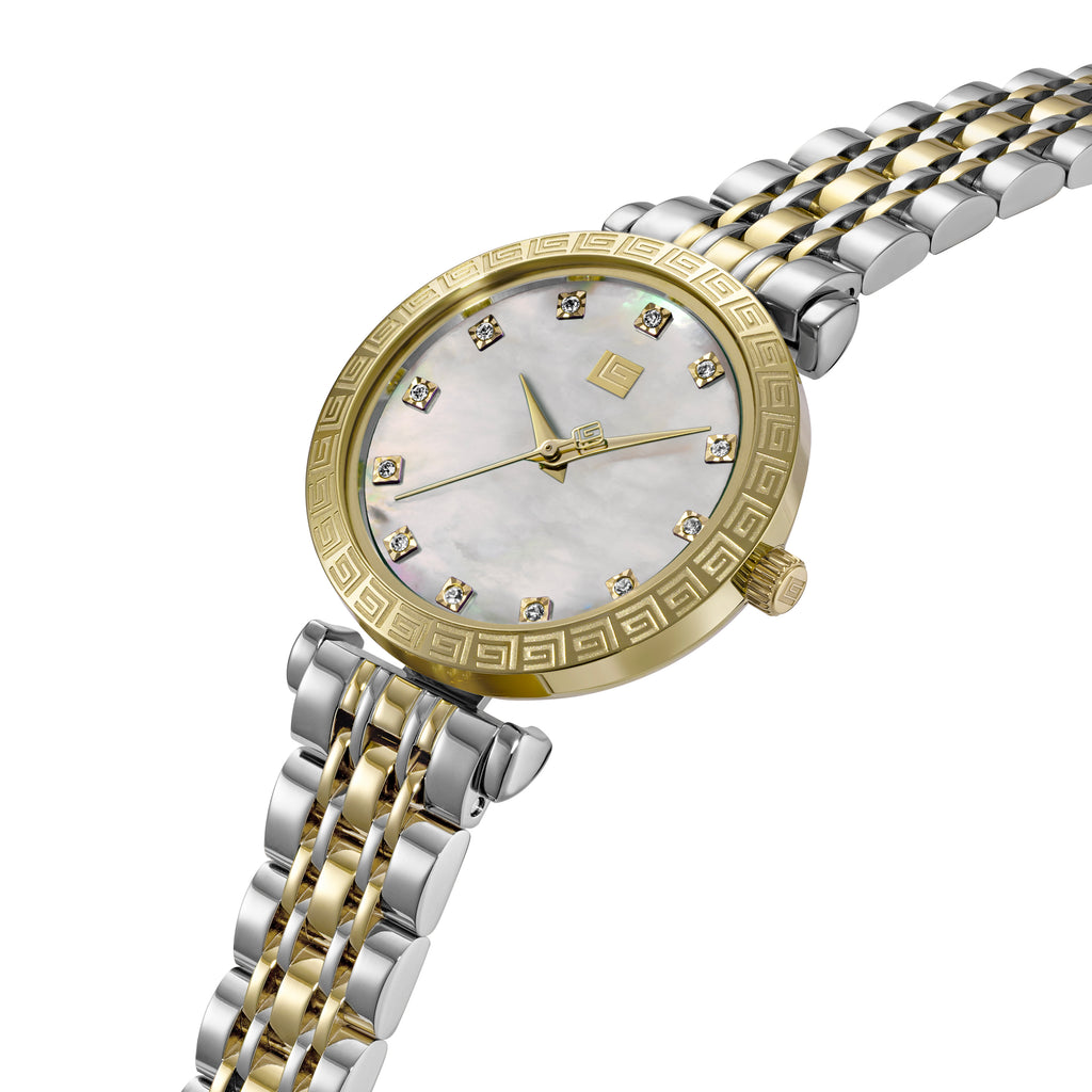 Guy Laroche - White Stone Dial Stainless Steel & Gold Plated Women's Watch