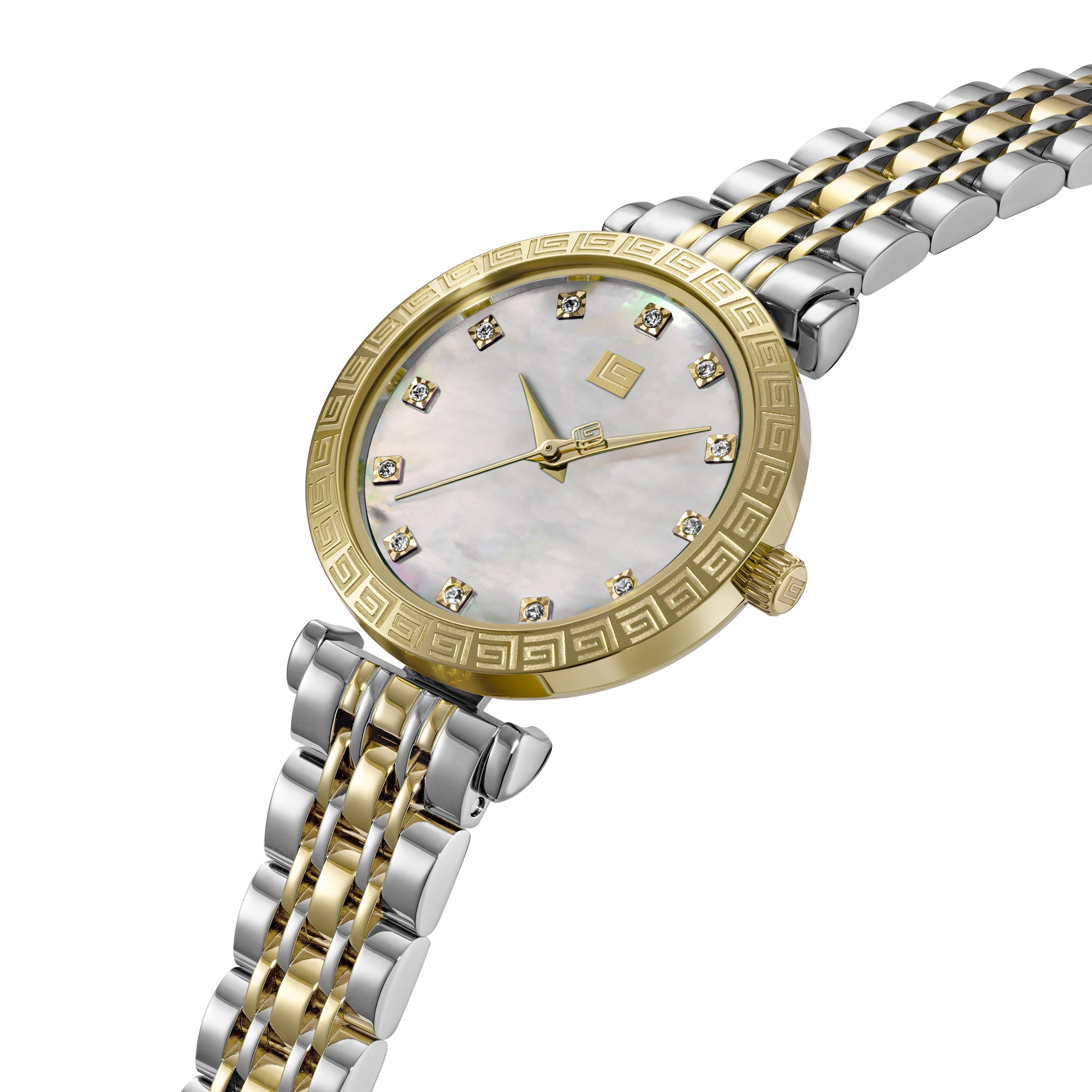 Guy Laroche - White Stone Dial Stainless Steel & Gold Plated Women's Watch
