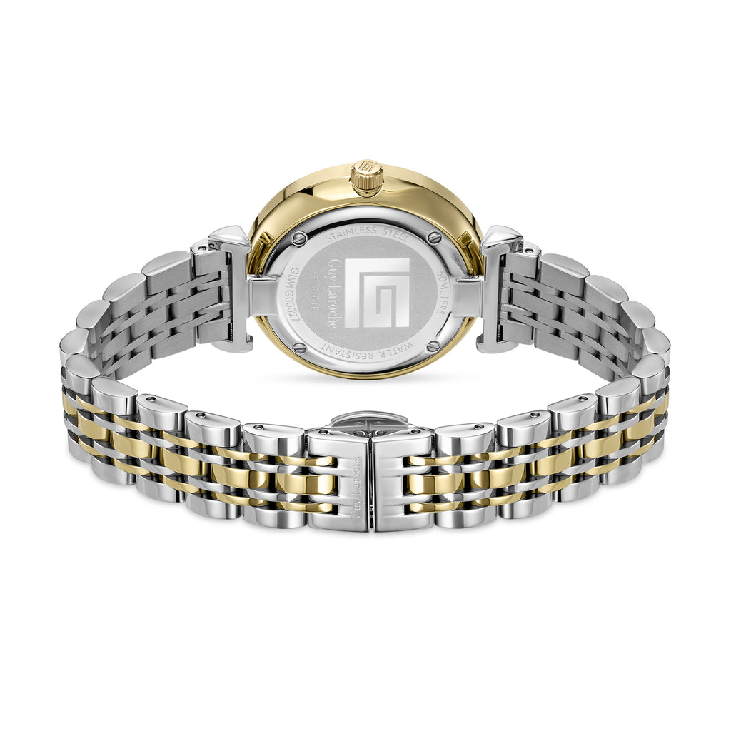 Guy Laroche - White Stone Dial Stainless Steel & Gold Plated Women's Watch