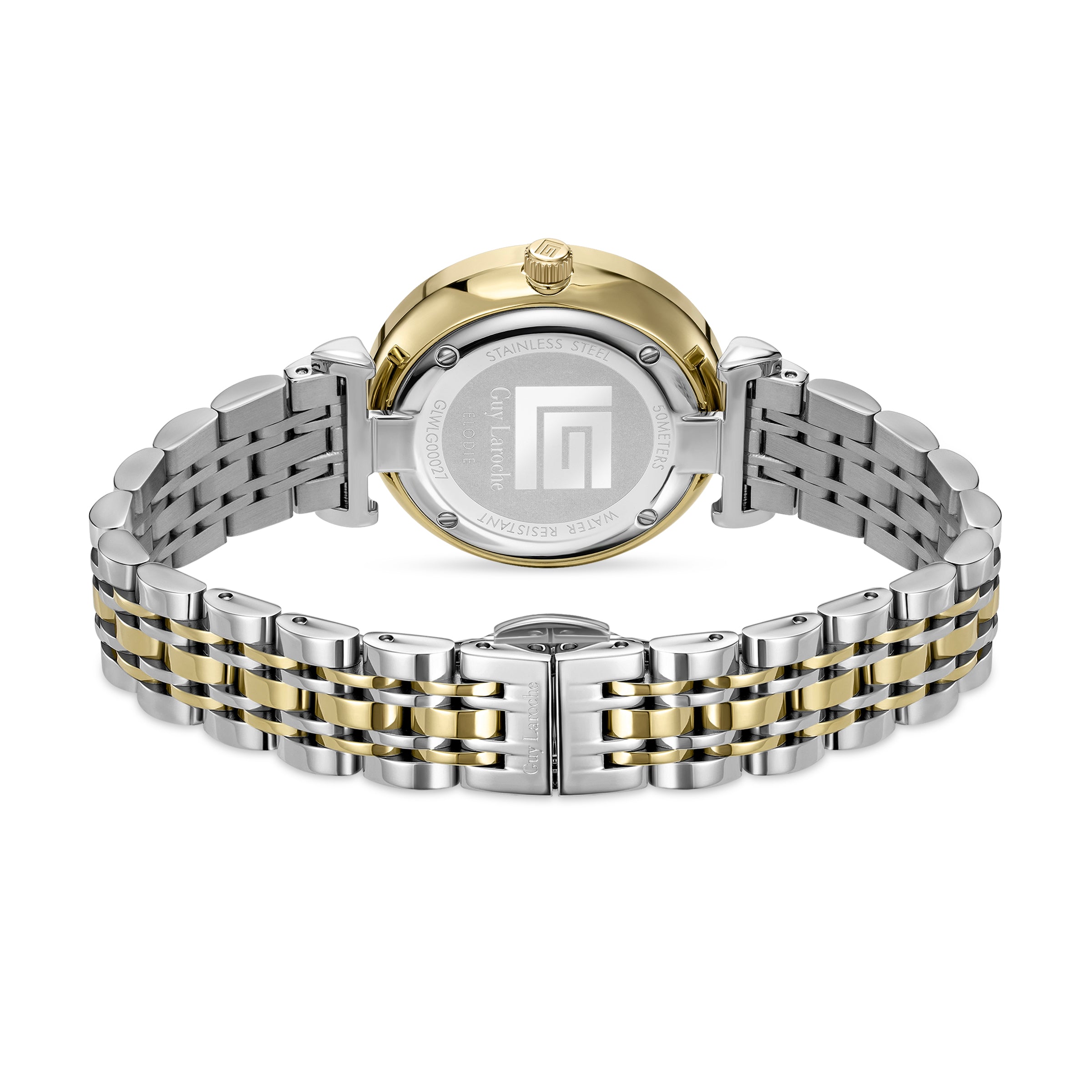 Guy Laroche - White Stone Dial Stainless Steel & Gold Plated Women's Watch