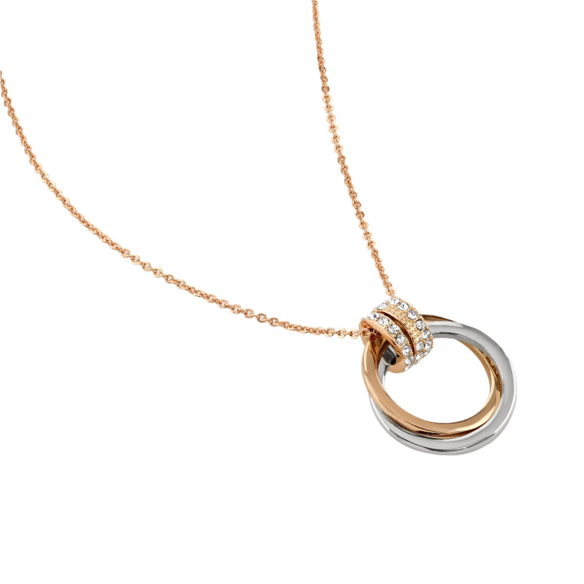 Buckley London Polished And Crystal Double Hoop Pendant Rose Gold SS25