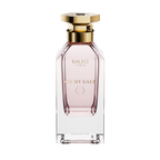 A front-facing view of the Galbee Paris Oh My Galb perfume bottle, highlighting the gold-etched branding and the signature hexagonal emblem on the glass.