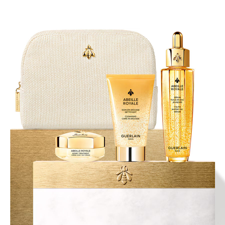 Guerlain Abeille Royale oil serum skincare set with cream and cleanser anti aging Available for Online Purchase Paris Gallery Qatar