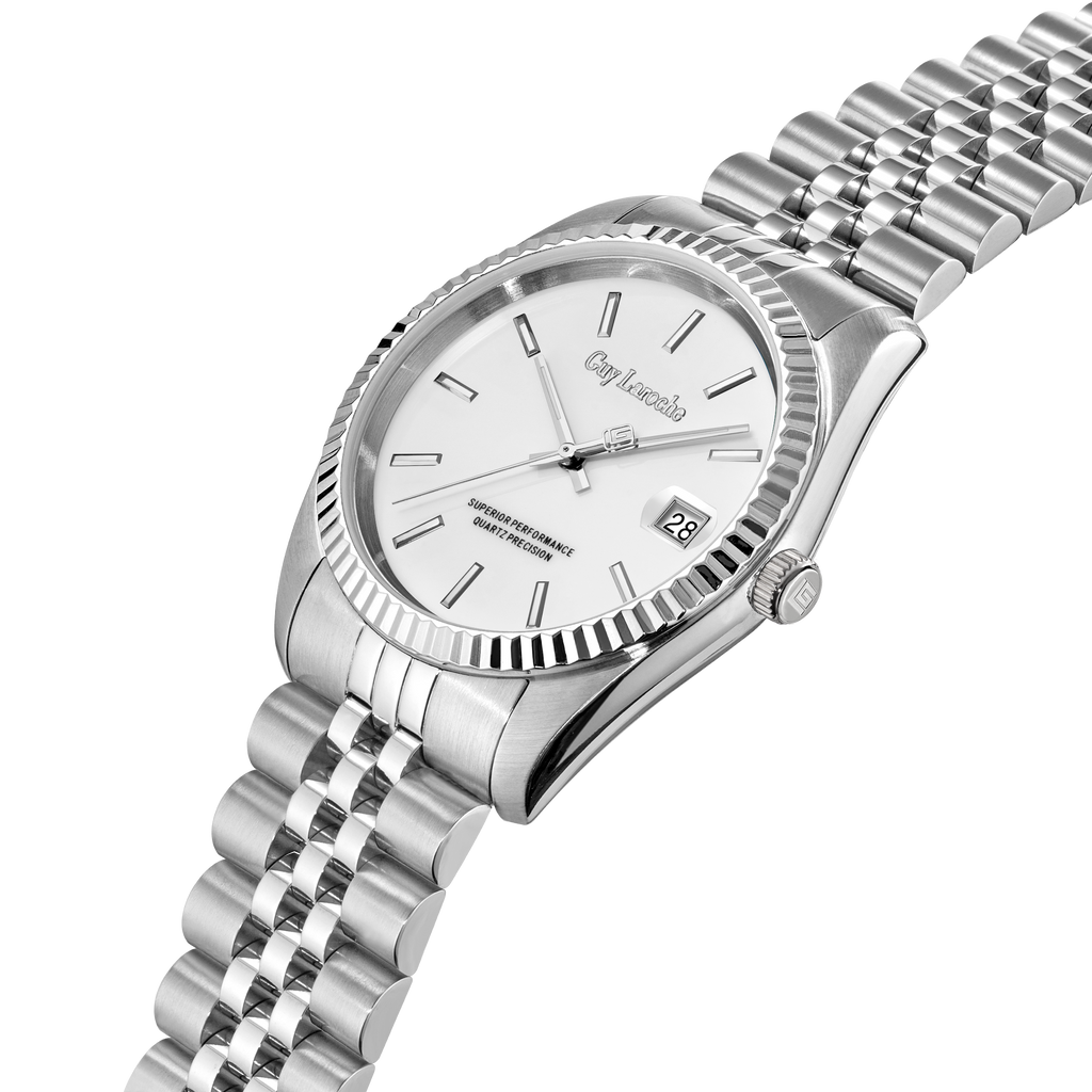 Guy Laroche ANT-G stainless steel watch white enamel dial fluted bezel men Paris Gallery Qatar