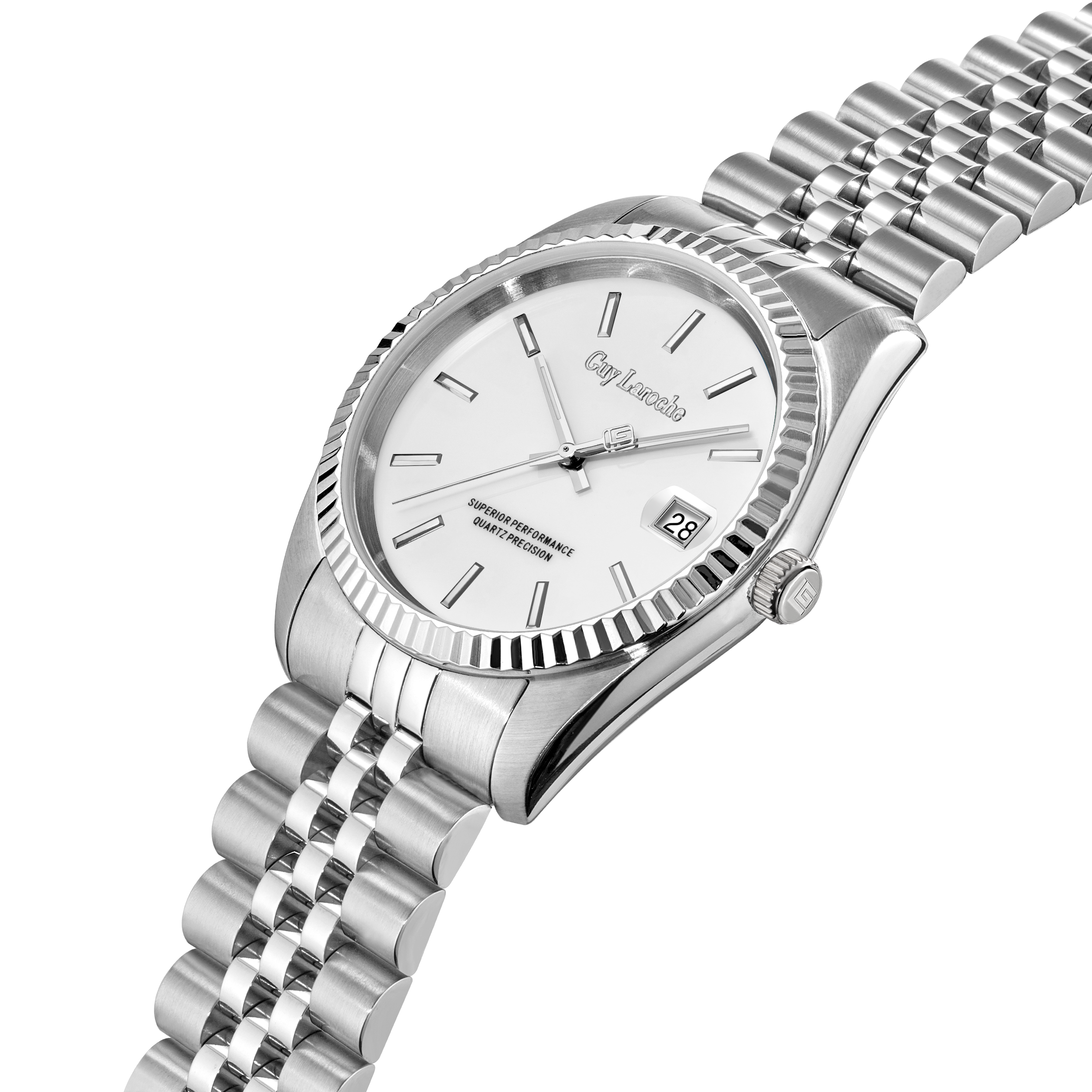 Guy Laroche ANT-G stainless steel watch white enamel dial fluted bezel men Paris Gallery Qatar