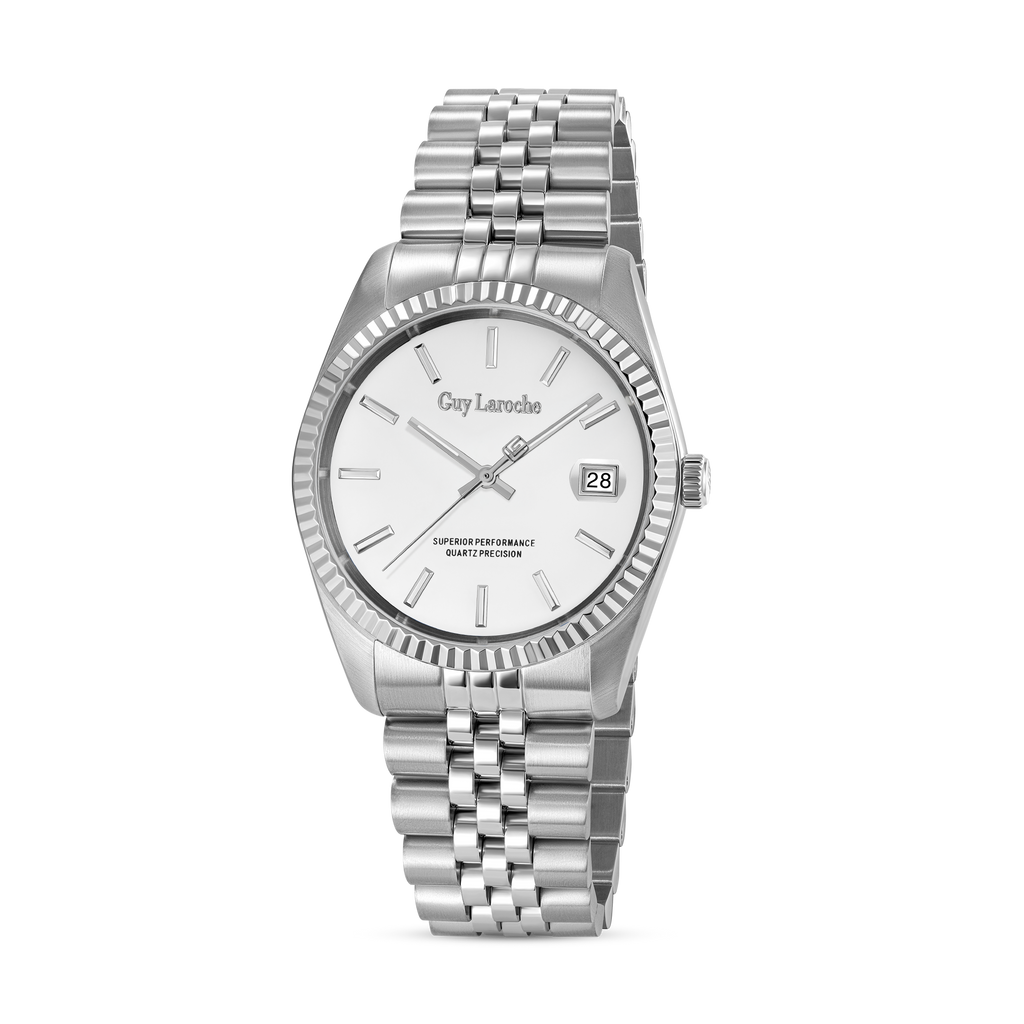 Guy Laroche ANT-G stainless steel watch white enamel dial fluted bezel men Paris Gallery Qatar