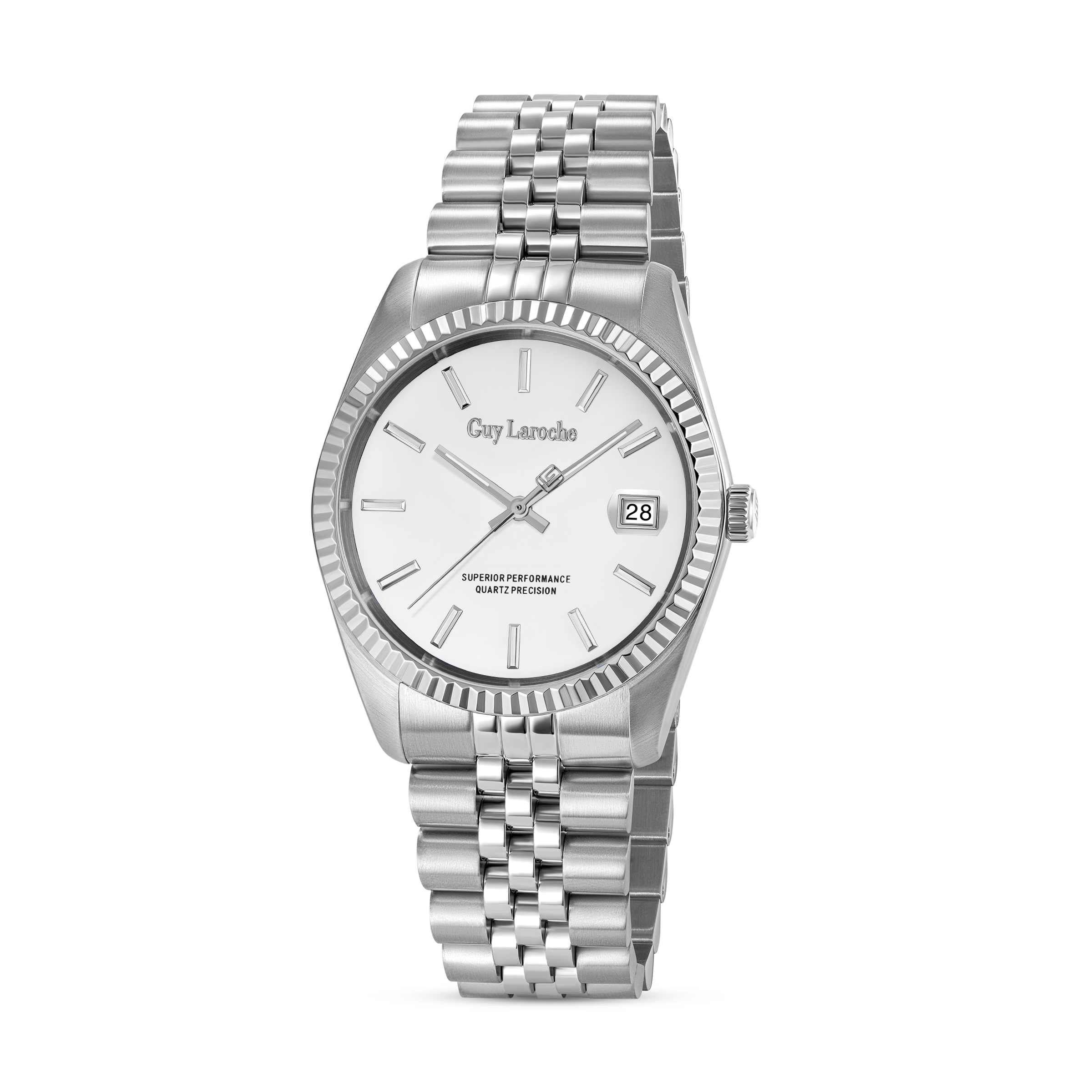 Guy Laroche ANT-G stainless steel watch white enamel dial fluted bezel men Paris Gallery Qatar