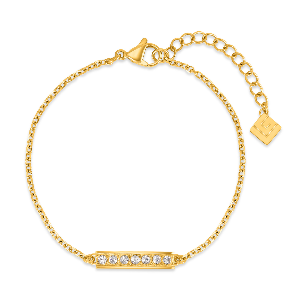 Guy Laroche Audrey women's gold-tone chain bracelet with clear crystal bar and adjustable extension chain