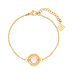 Guy Laroche Ella women's gold-tone flip bracelet with mother-of-pearl centerpiece, monogram detail and adjustable chain