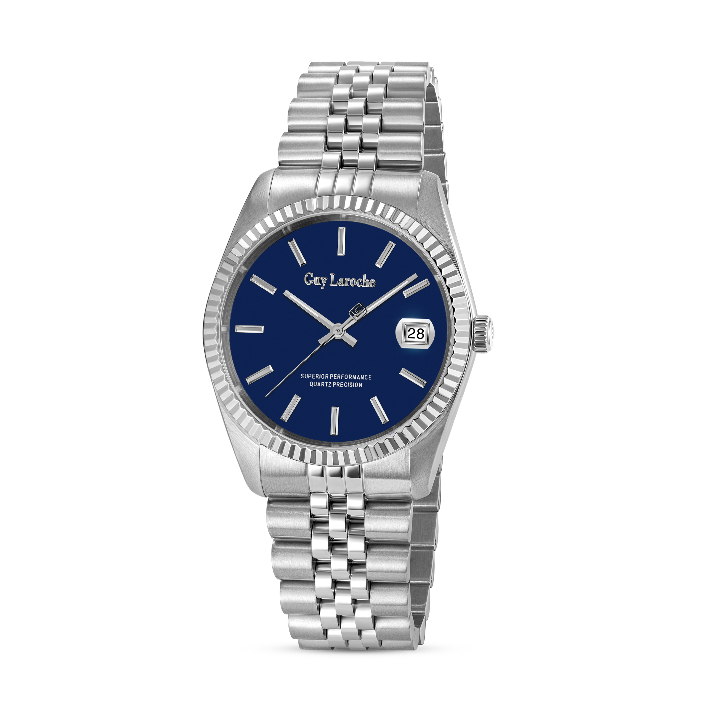 Guy Laroche stainless steel men watch blue dial fluted bezel bracelet luxury design Shop Now Online Paris Gallery Qatar