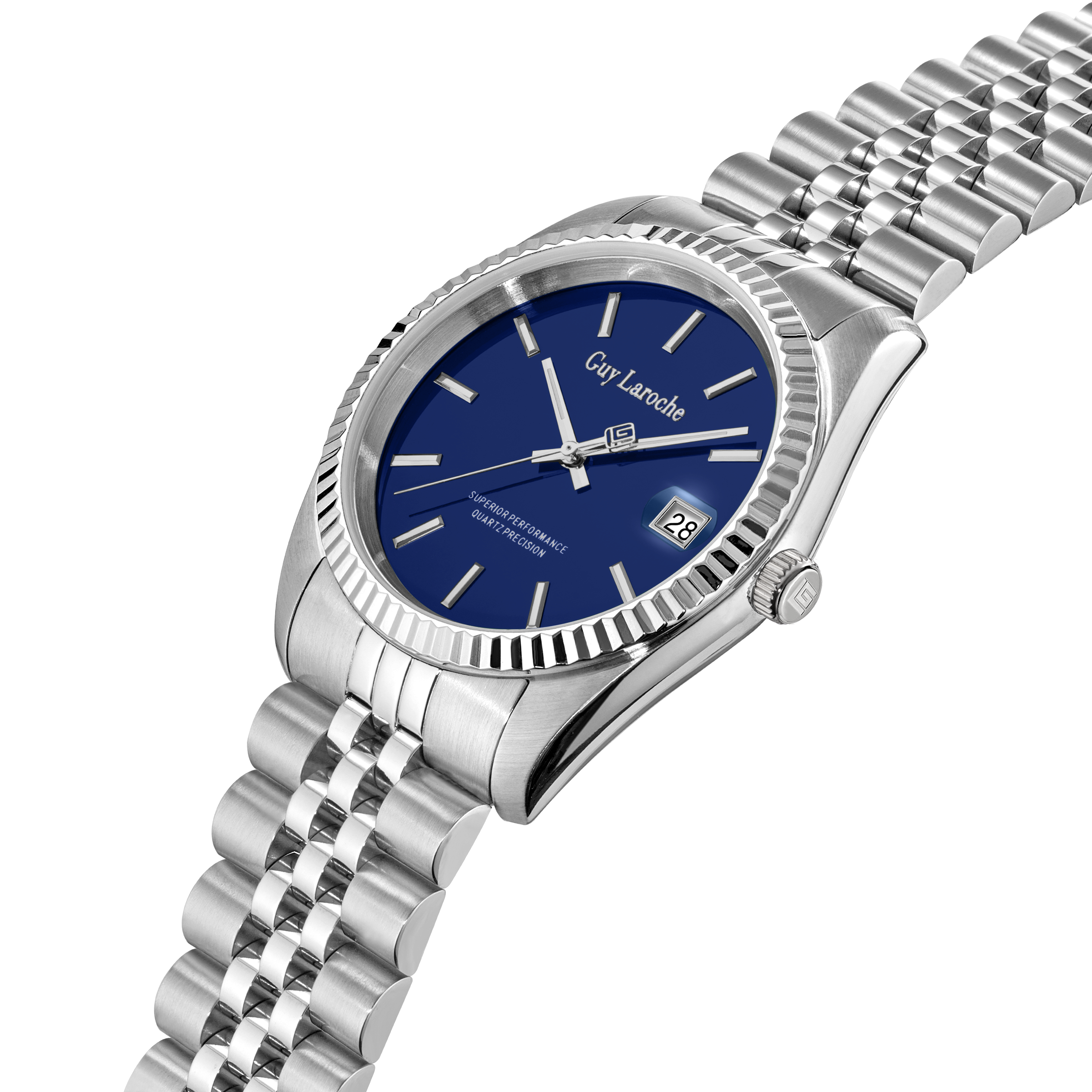 Guy Laroche stainless steel men watch blue dial fluted bezel bracelet luxury design Shop Now Online Paris Gallery Qatar