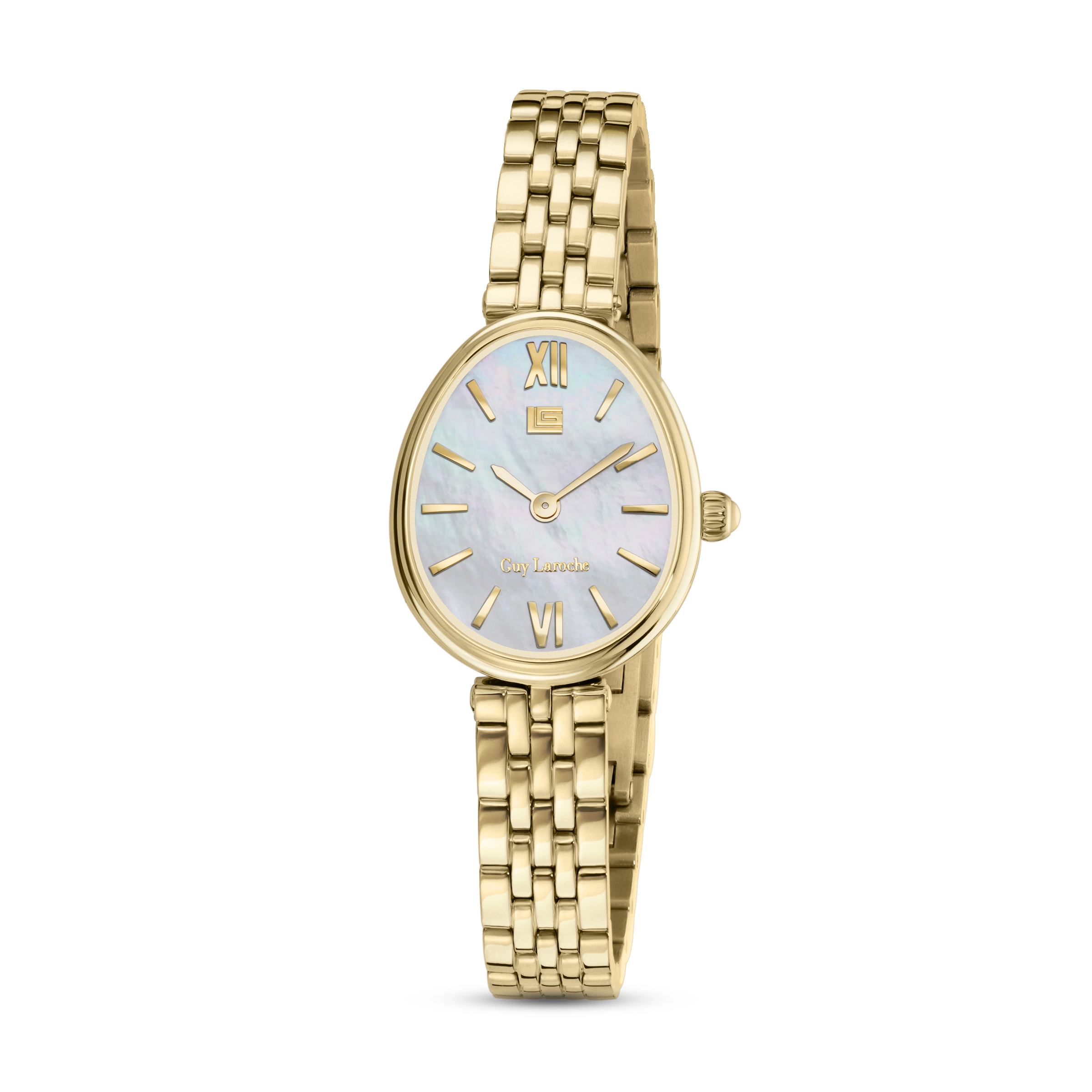 Guy Laroche women gold watch white mother of pearl dial bracelet elegant luxury design Now Online Paris Gallery Qatar