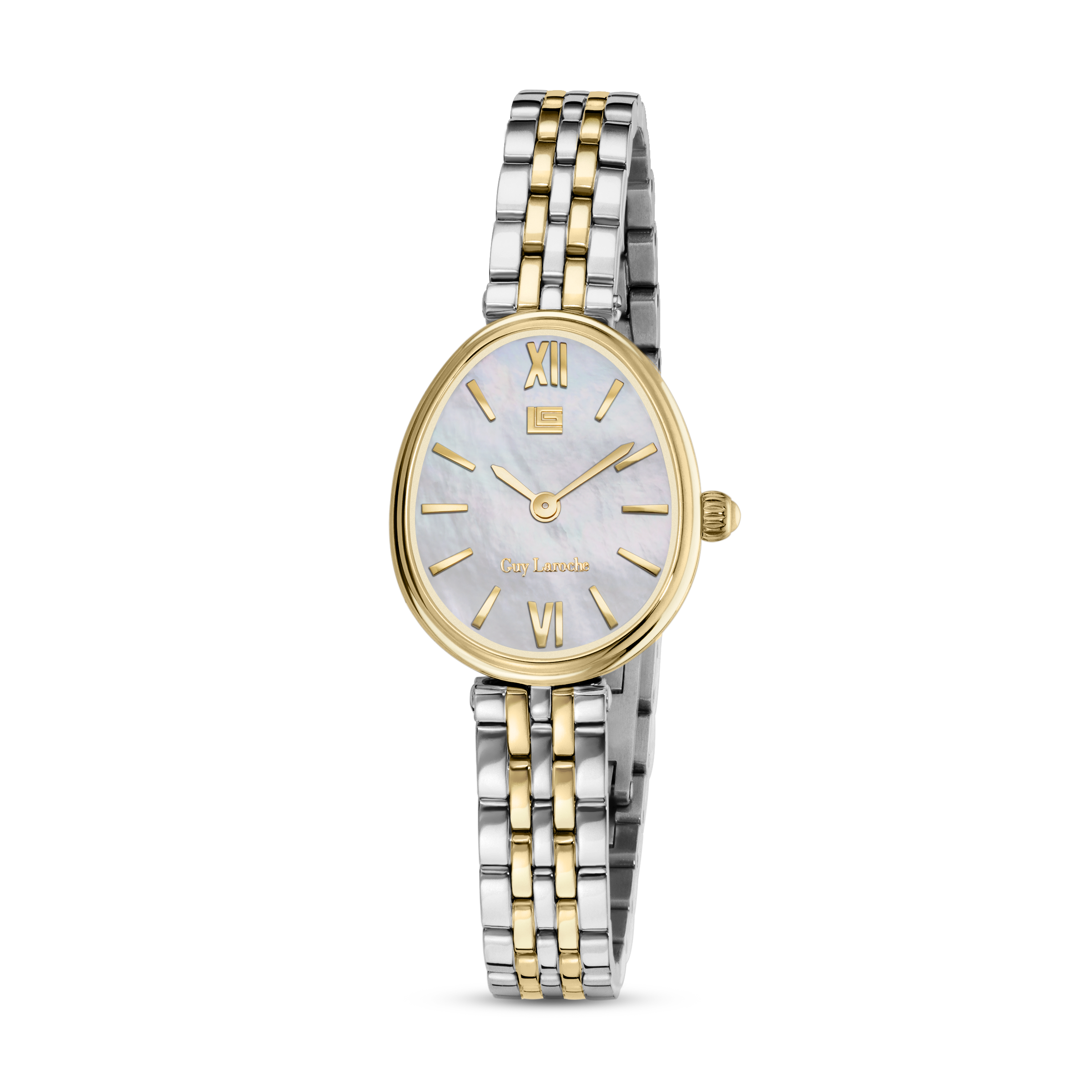 Guy Laroche women two tone watch white mother of pearl dial stainless steel gold bracelet elegant luxury design Shop Now Online Paris Gallery Qatar Main image