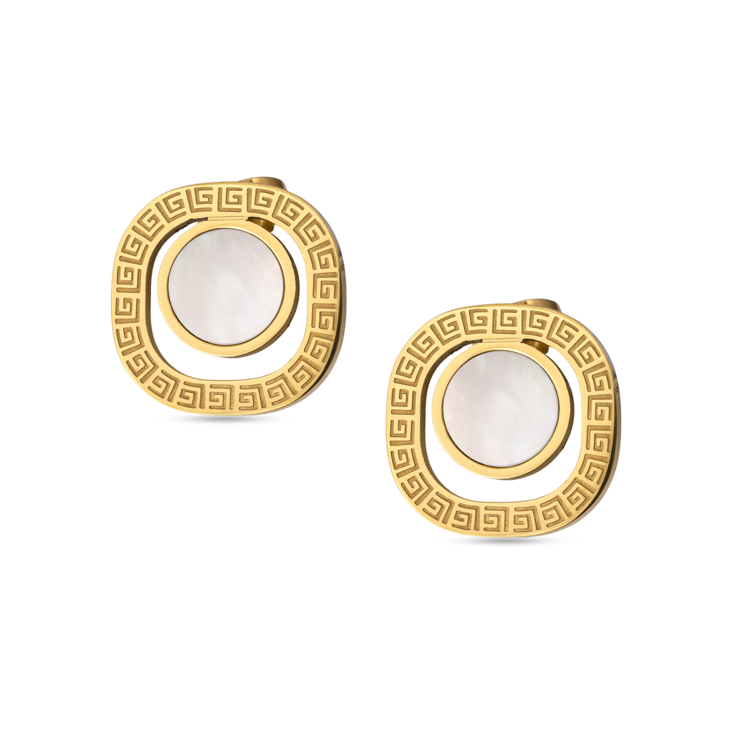 Guy Laroche Kim gold plated earrings with mother of pearl and logo design luxury jewelry Paris Gallery Qatar Shop the Latest Online