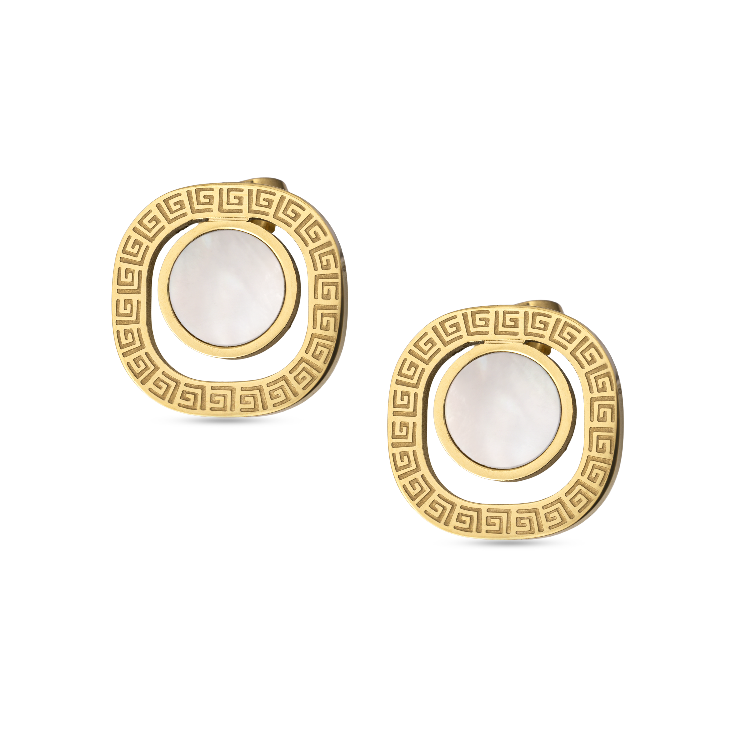 Guy Laroche Kim gold plated earrings with mother of pearl and logo design luxury jewelry Paris Gallery Qatar Shop the Latest Online